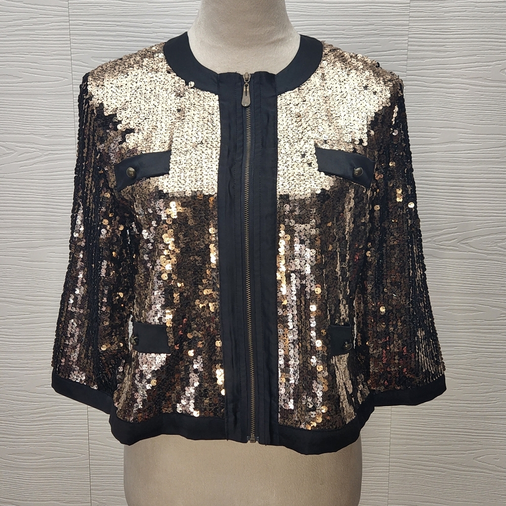 Michael Simon GOLD SEQUIN CROPPED JACKET NWT Sz PS Party Lightweight Flashy